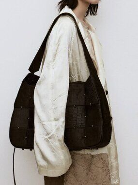Vinzoo Designer Black Woven Shoulder Crossbody Bag